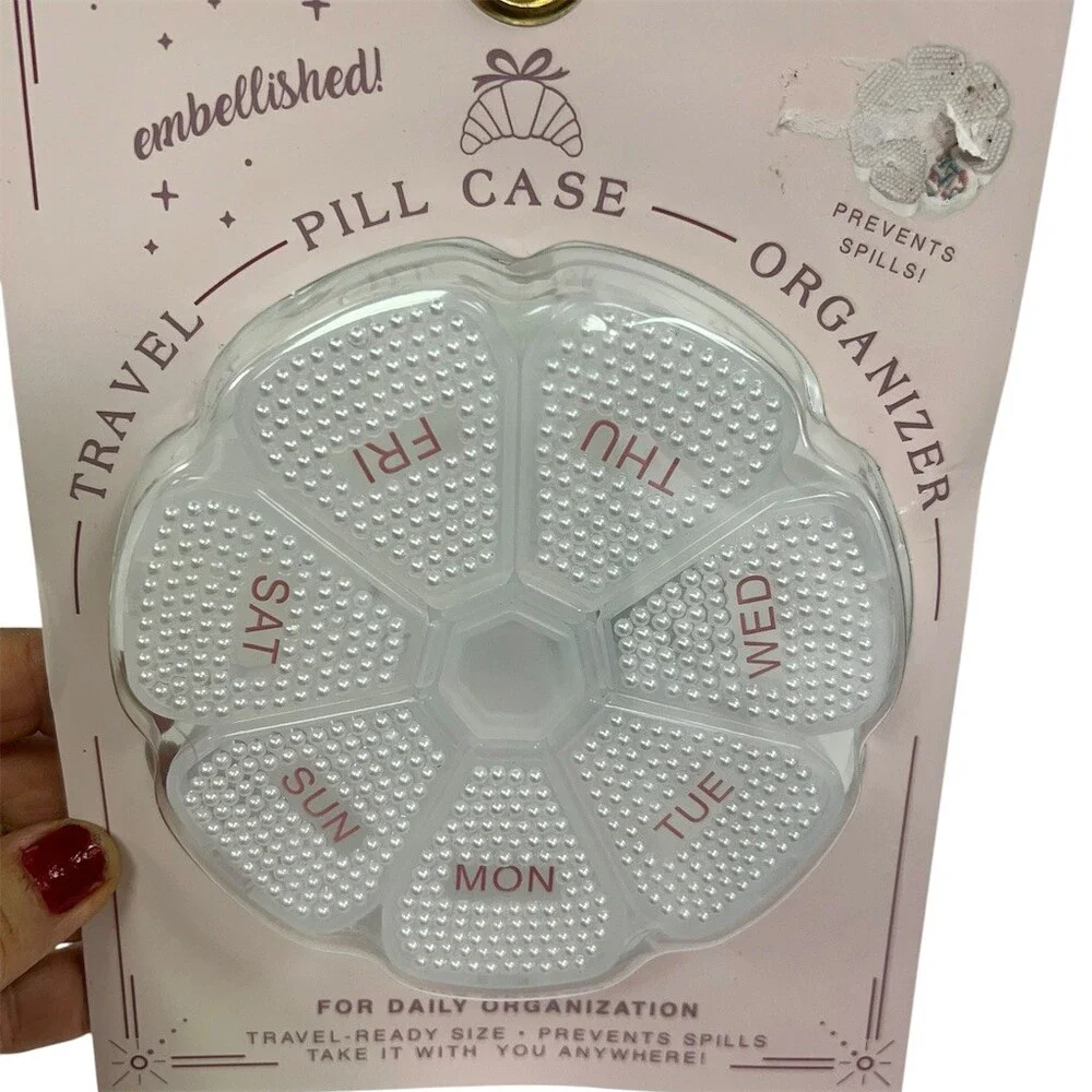 Kensie 7-Day Weekly Travel Embellished Pill Case Organizer Labeled Secure Close